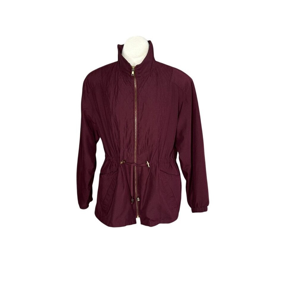 Giacca Burgundy Red Jacket Drawstring Utility Full Zip Size Medium Petite